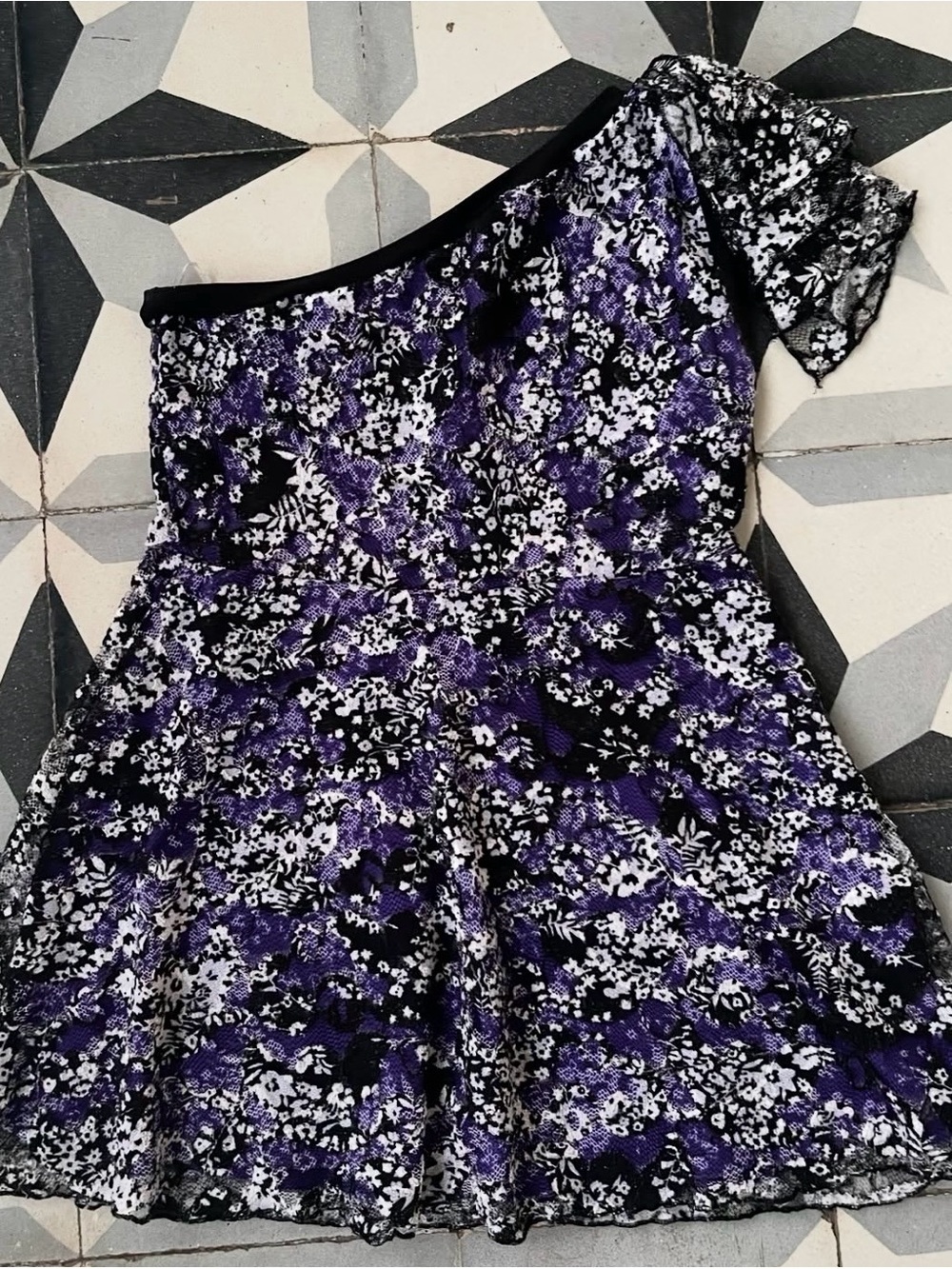 Women One-Shoulder Y2K Purple Floral Lace Blouse